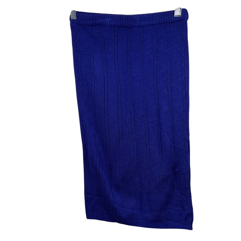 Knit Pencil Skirt‎ Blue Ribbed Above Knee Fitted Casual Career